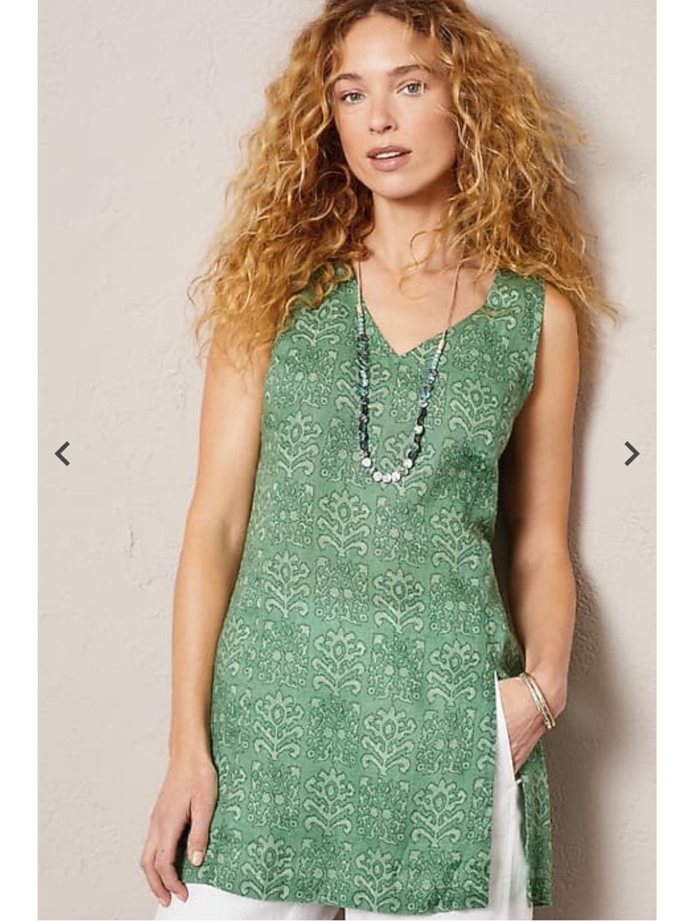 Pure Jill Linen Princess-Seam Tunic in 
soft cactus effortless filigree XS P